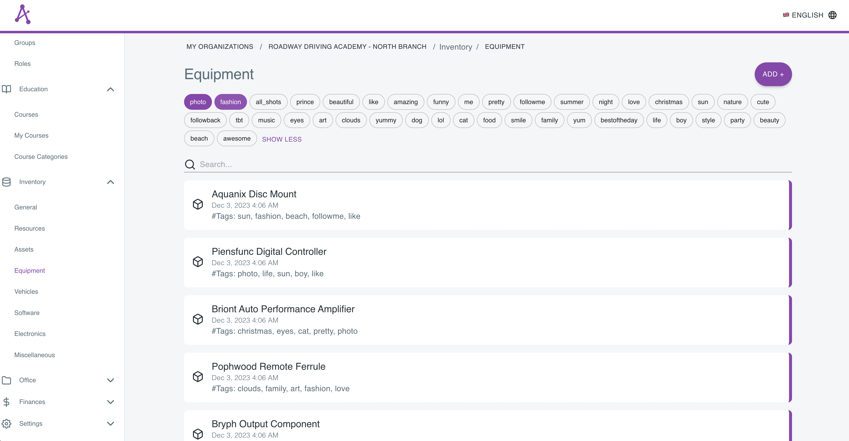 List of physical inventory items