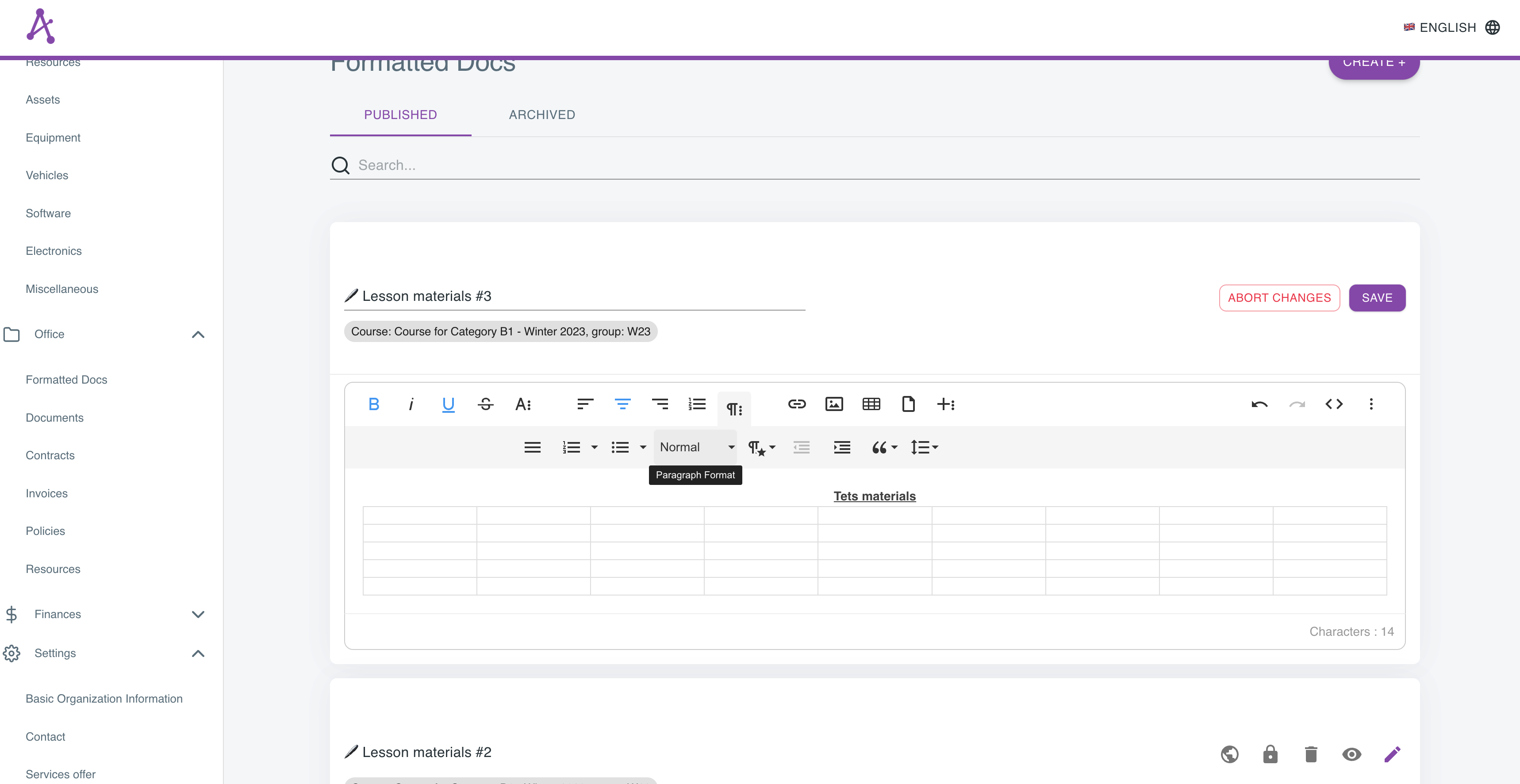 WYSIWYG rich text editor allowing to format text content