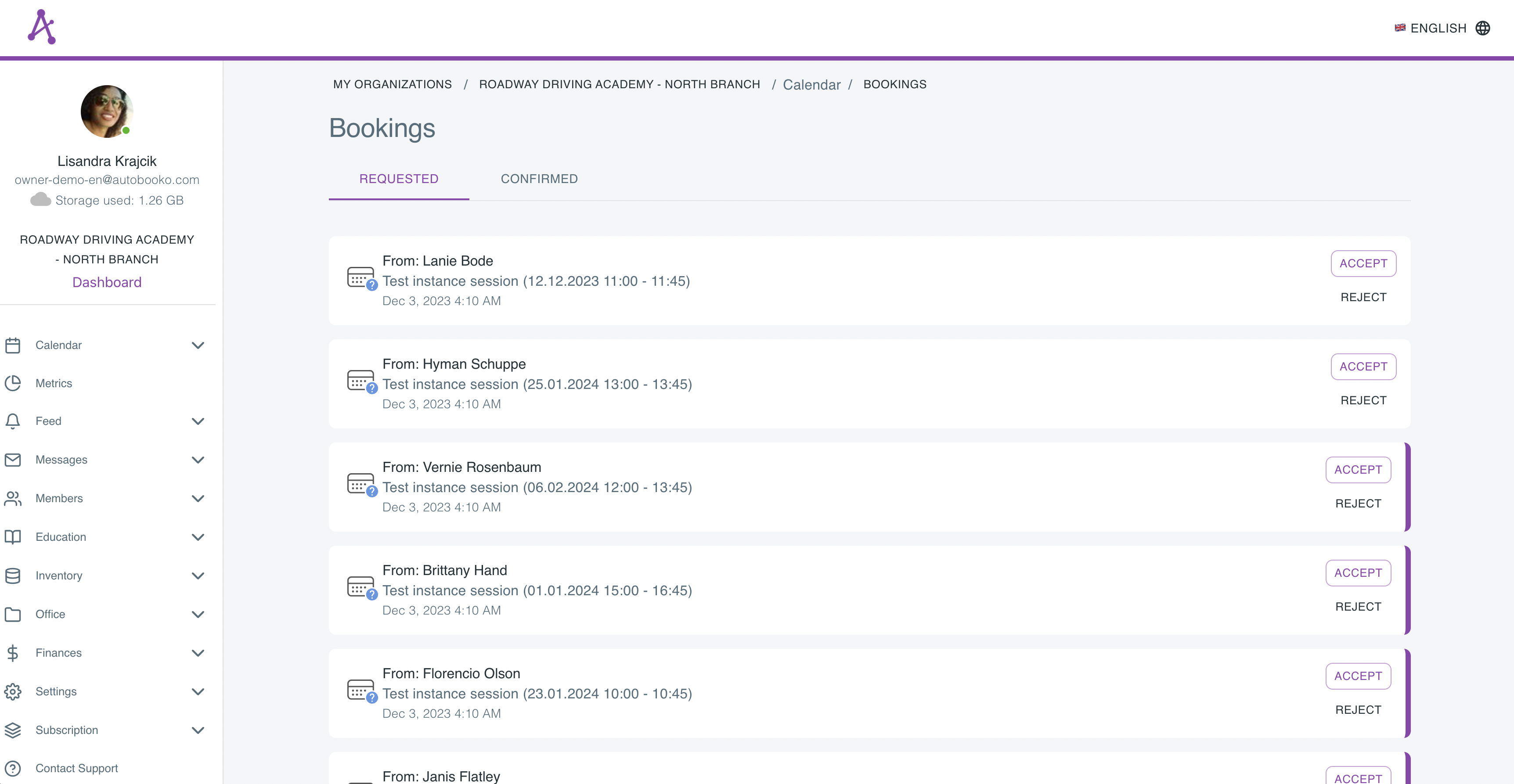 List of bookings that were requested by a client and are in a pending state, awaiting confirmation or rejection